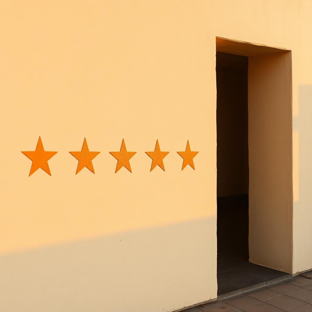 Freshly painted feature wall with five hand-painted amber stars, symbolising five-star Google reviews for Rayzar's Painting