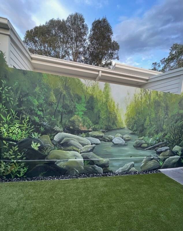 Detailed residential mural artwork on an interior wall painted by David Houghton for Rayzar's Painting