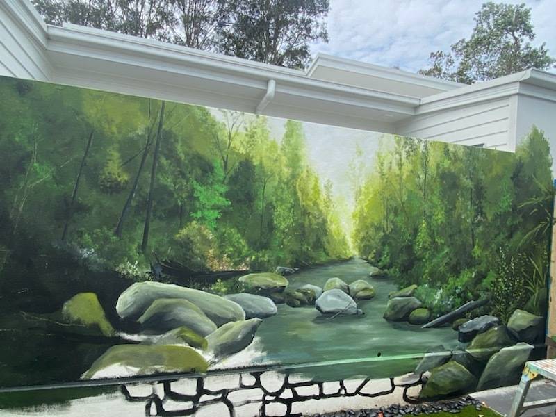 Full-wall custom mural completed by David Houghton in partnership with Rayzar's Painting